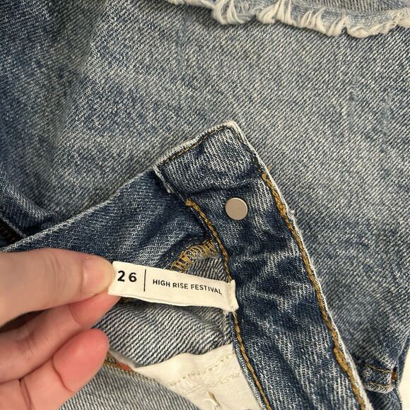 Pacsun Mushroom Embroidered Festival High Rise Distressed Shorts Goblincore - Picture 6 of 11